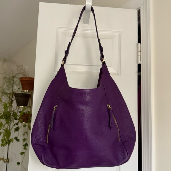 Ora Delphine Handbags - Ora Delphine Purple Pebbled Genuine Leather Two Zipper Purse Gold Hardware